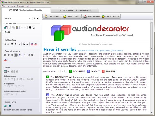 Document editor in Auction Decorator