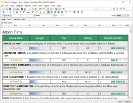 Example of report created for MySQL Sakila database