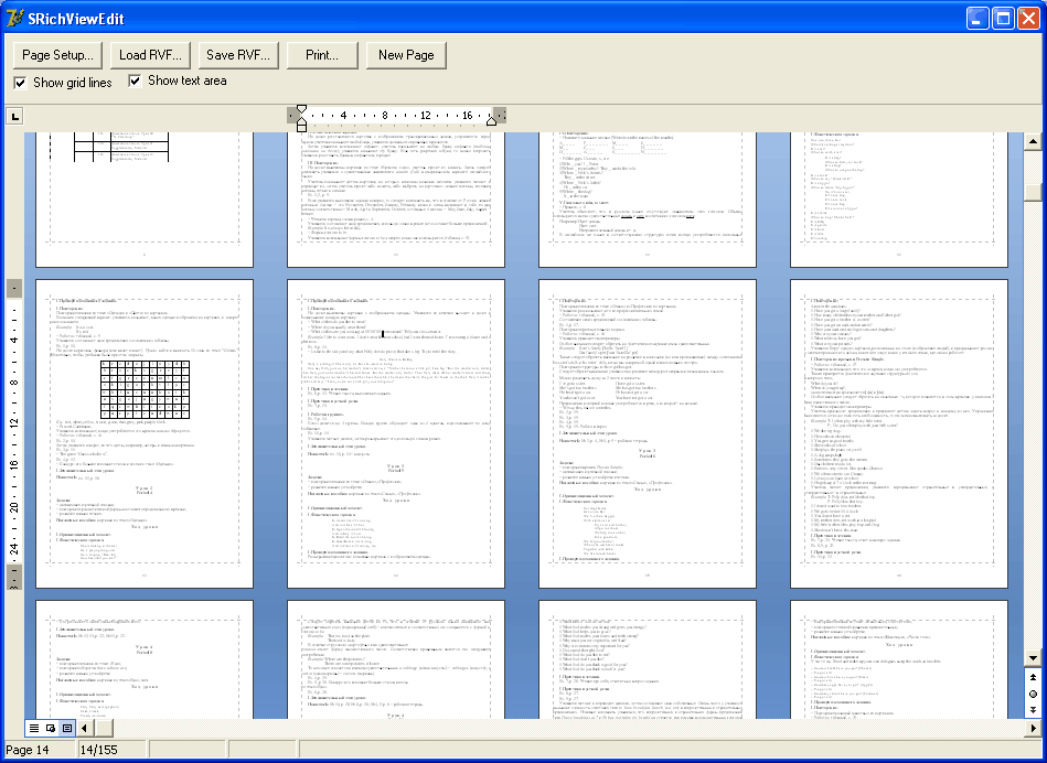 Pages arranged in rows and columns